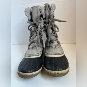 SOREL Caribou Slim Women's Gray Waterproof Boot Sz 7.5 Faux Fur Cuff Insulated